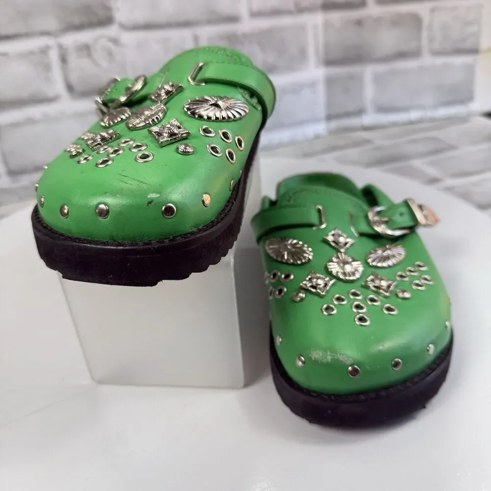 Toga Virilis Archives Green Metal Sabot Eyelet Mules Size 31 EU- US 13/13.5 Kids